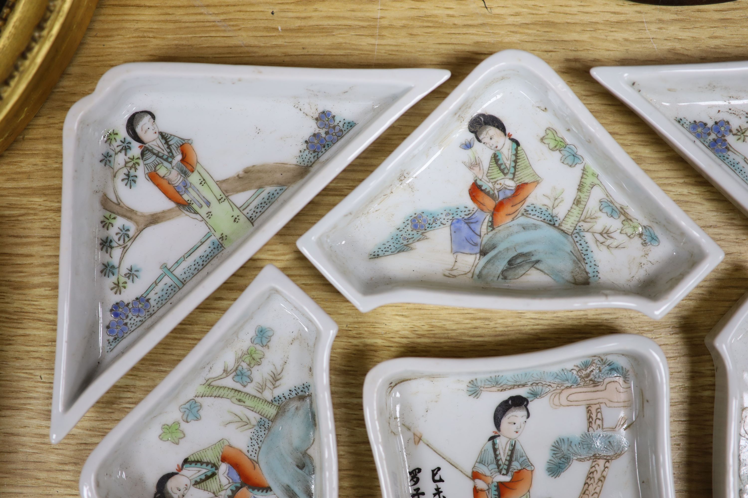 A Chinese famille rose nine piece supper set